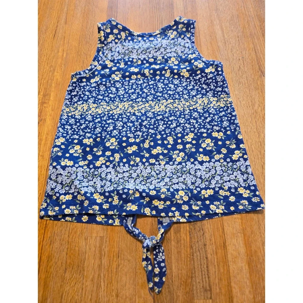 The Children's Place Girls M (7/8) Navy Floral‎ Stripe Tie Front Summer Tank Top